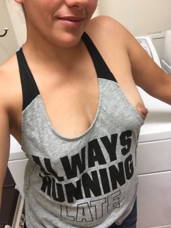soccer-mom-marie:  I was so turned on when you posted my braless Friday pic last week that I HAD to send you more!!!  thenerdyhotwife kicking off Braless Friday with a bang! Looking sweet as sugar, love 😍