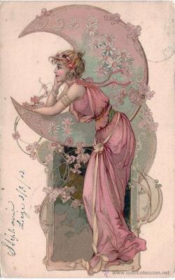 fancydancynancy:vintage-arrow: POSTCARD. ART NOUVEAU. WOMAN WITH MOON. CIRCULATED 1903  ❤ Vintage Wonderland ❤