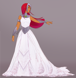 nanihoosartblog: A new redraw of Starfire’s wedding dress from “Betrothed”(with a bedazzled versionlol, and the idea that it’s made from a Tamaranean   cloth that also glows in the dark idk) O oO &lt;3