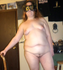 georgechaos:  Sexy nude masked amature bbw squirter with my cane at Chaos Dungeon. Follow me for all original pics of all real amatures and Please Reblog me