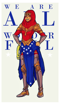 falloutgirlongirl:  we are all wonderfula series that aims to redesign wonder woman as women from all around the world; as every woman there is out there. part i: hijabi wonder woman. prints avaliable for sale at storenvy! 