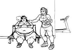 anysizebutsmall:  A commission of a fatty and her personal trainer. 