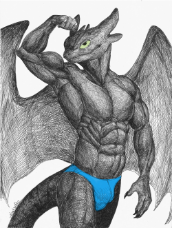 Snagged this commission from ValentinaPaz before commission were closed till next year. So I got this lovely pen drawing of a buff Toothless..Hiccup would be utterly astounded seeing this doodle on some sketchbook. Whose book would it even be? Better