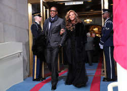 thepenthousesuite:  Barack Obama Sworn In As U.S. President For A Second Term Recording artists Jay-Z and Beyonce arrive at the presidential inauguration on the West Front of the U.S. Capitol January 21, 2013 in Washington, DC. Barack Obama was re-elected