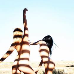 la-madame-noir:  But for real tho… Life is good and it’s even better when you can dance around butt naked with your bestie in the warm desert winds and pretend that the shadows of a broke down slat roof will be your censorship. Hahaa #happysundayeveryone