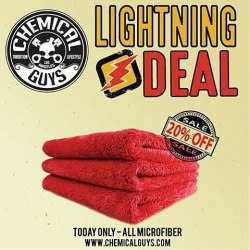 chemicalguys:  Don’t Miss out on this Lightning Deal-  #Sunday #LightningDeal at #ChemicalGuys - Today Only get 20% off #Microfiber Towels! Click link in bio. Tag a friend! No coupon needed. #deals #limitedtime #Regrann