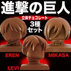  Coming in January 2015: Chocolate versions of Chibi Eren, Mikasa, and Levi! (Source)  The price for all three is 2,268 yen (Approx. ย.80). ETA: I&rsquo;m pretty sure this is how Japan will turn us all into actual Titans.