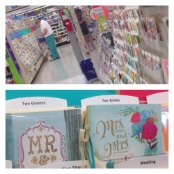 thefabulousoriginal:  worthlesswhitebitch:  companioncube0:  I was at Walgreens buying my brother a birthday card. An elderly woman was also in the aisle. She said “can you believe they have wedding cards for two men and look even two women!” [screams