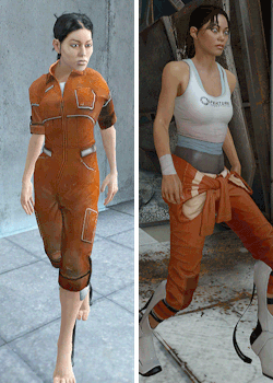 achievementpooper:  perpetualvelocity:   PORTAL vs. PORTAL 2      ↳Chell’s idle animations (without Portal Gun).   She looks like she went from “what the hell is that” to “WHAT THE HELL IS THAT”  #’is that a spider?’#’oH FUCK ITS