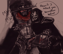 tomis-jb:  From the stream- Doodle 3- Reaper and McCree NSFW request. I gotta admit, this one made me real hot and heavy XD Also I’ll be tagging these as OverCrotch.  
