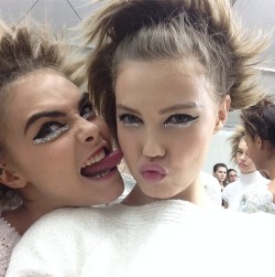 gl-a-mour:  springts:  cuteys:  bahliss:  Cara x Lindsey backstage @ Chanel Haute Couture SS14  their makeup is so pretty  +  More here x 
