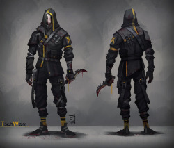 deadly-ninja:   T3chWe4r Joey  Inspired by a modern style movement that places utility and function above else, Joey found this new clothing trend to his liking. Layered clothing mixed with streaks of yellow, protective mesh jacket and straps that keep