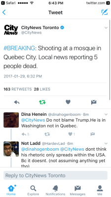medi-an: lavieennoiretblanc:   allthecanadianpolitics:  Update on the Mosque shooting in Quebec City. Apparently 5 people are dead.  I’m on mobile so this is all I can post now. Will post more when I’m back at my computer.  Update: 2 white men came