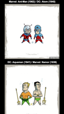 frick-stix-and-gay-chix:  happynote89:  I’m so tired of Marvel fans (or should I say Marvel cinematic fans that actually know nothing about the actual comic universe) accusing DC Comics of having knock-off heroes.  This goes to show a large majority