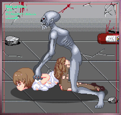 Cute hentai slut getting mounted by an alien for some rough interspecies sex in an animated gif from the hentai sex game JK Hazard.