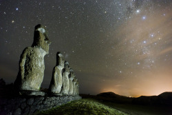 spaceexp:  Milky Way, Magellanic Cloud and Moai Statues of Easter Island Source: benalesh1985 (flickr)  