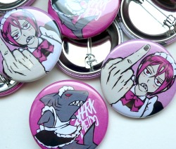fencer-x:  shameless-fujoshi:  plaemon:  :D :D GET YOUR TSUNDERE SHARK MEIDO BUTTONS HERE. (Unless you preordered my Maid!Rin charm, the you are getting a pair for free!)  Shark Meido :D  JUST LOOK AT THE MAID SHARK AND RIN TELLING YOU TO FUCK YOURSELF.