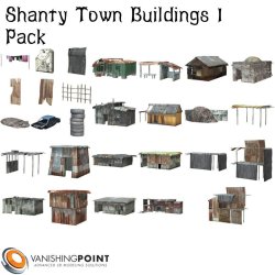 All of the Shanty Town Buildings 1, in one set! This product is created by John Hoagland! This town has seen better days. What happened here? Did a storm come  through the area and destroy all the buildings? Where the people forced  to evacuate? Or was