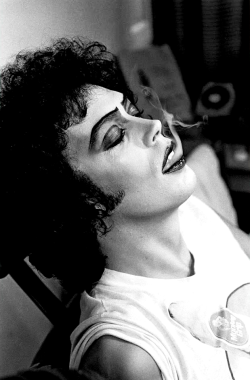 Tim Curry photographed by Mick Rock on the set of The Rocky Horror Picture Show (1975)