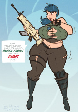 hugotendaz: Kate - Fortnite - Bigger Target - Cartoon PinUp Sketch Commission   Flapping big guns like these does make you a bigger target :) Commission for https://www.deviantart.com/hisokakatsu   of Fortnite pinup, with Kate, updated with some Penny’s