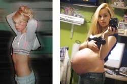 youngnpotent:   my little sister before and 8 and a half months after she asked me to show her how babies are made.