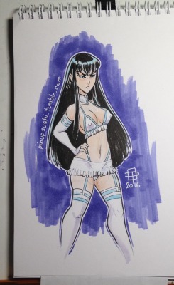 slewdbtumblng:  mkbuster:  pinupsushi:  Quick (and a little messy) marker job of a sketch of a trashy-looking Satsuki Kiryuin.   Well… She has no body hang-ups so this may still be in character.  @slbtumblng &lt; |D’‘‘‘  @feathers-butts 