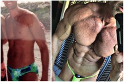 muscleroidaddict:  Bodybuilding is a series of highs and lows, with plateaus in-between. When I need some encouragement, I look at old photos to remind myself how far I’ve come. The first side-by-side photo is me in my early 30’s (on left), before