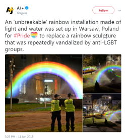 dkpsyhog: Homophobes: *try to destroy rainbow statue* Gays: “fine then we’ll make it an actual damn rainbow” Reblog to put indestructible rainbows everywhere and kill a homophobe  