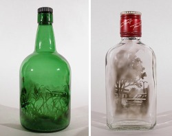 coolthingoftheday:  Artist Jim Dingilian fills bottles with smoke, and then uses hard-bristled brushes attached to wooden rods to brush away the debris on the inside of the glass, creating vividly detailed scenes.