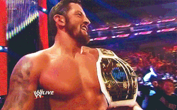 charmedbyortonbarrett:  Wade Barrett celebrating his win over Jericho and The Miz.