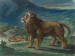 hajandrade:Eugène Delacroix (French, 1798 - 1863), Lion and Lioness in the Mountains (Lion et lionne dans les montagnes), 1847, pastel on paper; 10 ¾ x 13 7/8 in. (827.1 x 35.2 cm.)