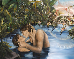 gay-erotic-art:  Narcissus and Echo by AfdemridgeAnd now I’m doing a series on the Greek mythological figure of Narcissus.Narcissus was a young man from the town of Thespiai in Boiotia, a son of the river-god Kephisos and the fountain-nymph Liriope.