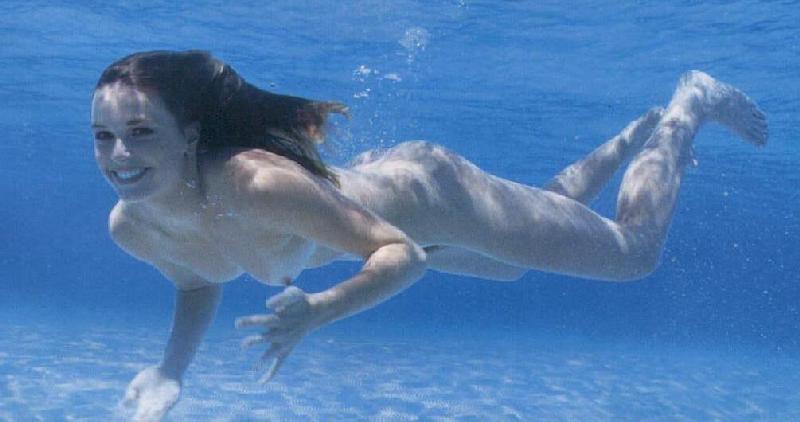 Naked girls skinny dipping in water