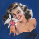 theamericanpin-up:Gil Elvgren - &ldquo;Daisies Are Telling&rdquo; - 1953 American Beauties Calendar Illustration from Brown &amp; Bigelow Calendar Co. -