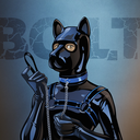 pupbolt:Bolt hams it up in a Shatneresque style after being ordered by Trikoot to try and get out of the Maxcita male bag after an hour suspended inside in full rubber, a tight leather straitjacket, and a tight leather hood. Impossibly hot in so many