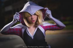   Spider Gwen cosplay shot at Anime Weekend Atlanta 2016Photography by David LeoCustom suit created by Nathan DeLuca     
