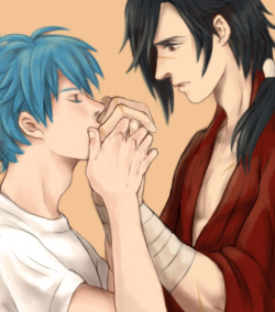 goldtectonic:  wow isnt it great that aoba thinks koujaku’s fingers are beautiful even though they’re covered in scars the answer is yes (let it be known that i am incompetent and edited this twice after posting…)