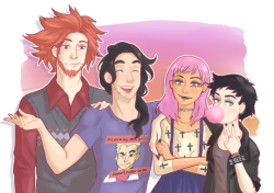 puhoi:  Are you a boy or a girl? Doesn’t matter to me. I can’t stop imagining these four together in high school and college. Also, punk/goth girlfriends Diantha and Malva. c: 