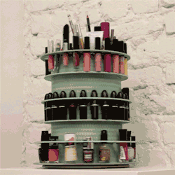 instructables:Cosmetic Carousel by mikeasaurushttp://www.instructables.com/id/Cosmetic-carousel/I need this so badly! 