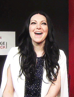 lauraslittlespoon: Laura Prepon’s reaction when asked about her “intense sex scenes” with Taylor Schilling on Orange is the New Black Season 3.