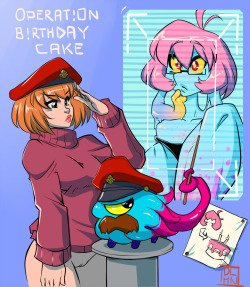 dalehan:  A belated birthday gift for drgraevling and mypettentaclemonster , and an early one for slugbox PINK FROSTING WILL BE HAD FOR THIS CAKE!  HELLS YA STACHES FOR LIFE! Also this is uber adorbs dale, thanks so much &lt;3!  ((ps dunno how Rara would