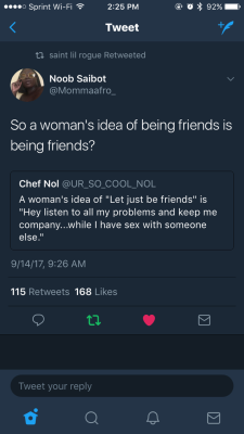 princess-mint: alarajrogers:  niambi: I’m???? Oh my God this actually explains so much. So there’s a known thing in the study of human psychology/sociology/what-have-you where men are known to, on average, rely entirely on their female romantic partner