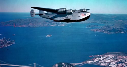 redarmyscreaming:Boeing 314 Clipper was an American long-range flying boat  produced by Boeing from 1938 to 1941. One of the largest aircraft of its  time, it had the range to cross the Atlantic and Pacific oceans. For  its wing, Boeing re-used the design