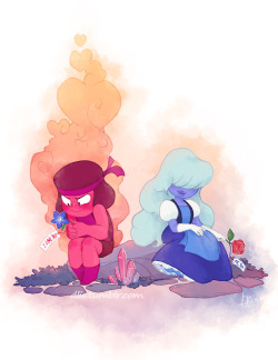 dlie:  Rubies are Red Sapphires are BlueI love youDo you love me too? I ship these two they are so cute .If you haven’t yet go watch Steven Universe, it’s just the best animated show airing right now. Period.   