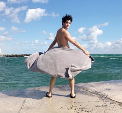 princedarrencriss:DarrenCriss: That time it was the last day of shooting and we spent the morning on a treacherous dock trying not to have bigass waves knock over our gear and our crew. Of course, meanwhile, I was busy enjoying the wind and doing a silly
