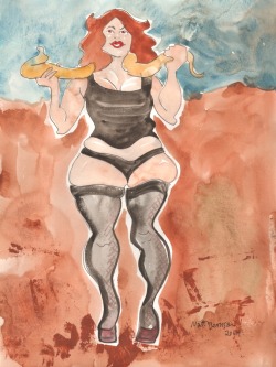 Drawings of Madge of Honor at Dr. Sketchy&rsquo;s Boston.    Ink &amp; watercolor on paper, 11&quot;x14&quot; Yes, she was actually posing with her pet snake.   That boa was totally all about hiding out in her jungle of hair. 