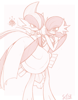 sallymon:  As soon as I saw Mega Gardevoir, I thought it looked like some princess, and I just couldn’t stop thinking of Gallade being a noble knight who wields an Aegislash on his back like an Excalibur. 