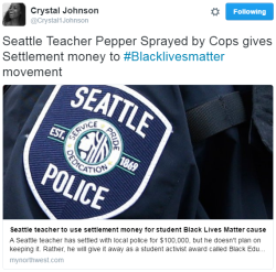 curlypothead:  ghettablasta:   Seattle teacher Jesse Hagopian was on his way home during Martin Luther King Jr. Day 2015. After he gave his speech he called his mother while crossing the street when the police officer Sandra DeLaFuente pepper sprayed