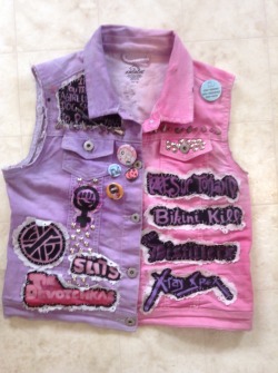 retro-aggressive:  My riot grrrl vest I did over the summer. It was originally a child’s white jean jacket &amp; it’s my favorite to wear with outfits because holy shit look at how cute it is  I dig the back