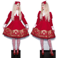 laur-an:  Happy International Lolita Day!  Today I wore my Angelic Pretty Puppet Circus OP in Wine with a Vivienne Westwood styling using worlds end squiggle socks and gold label elevated gillies in red patent leather.   